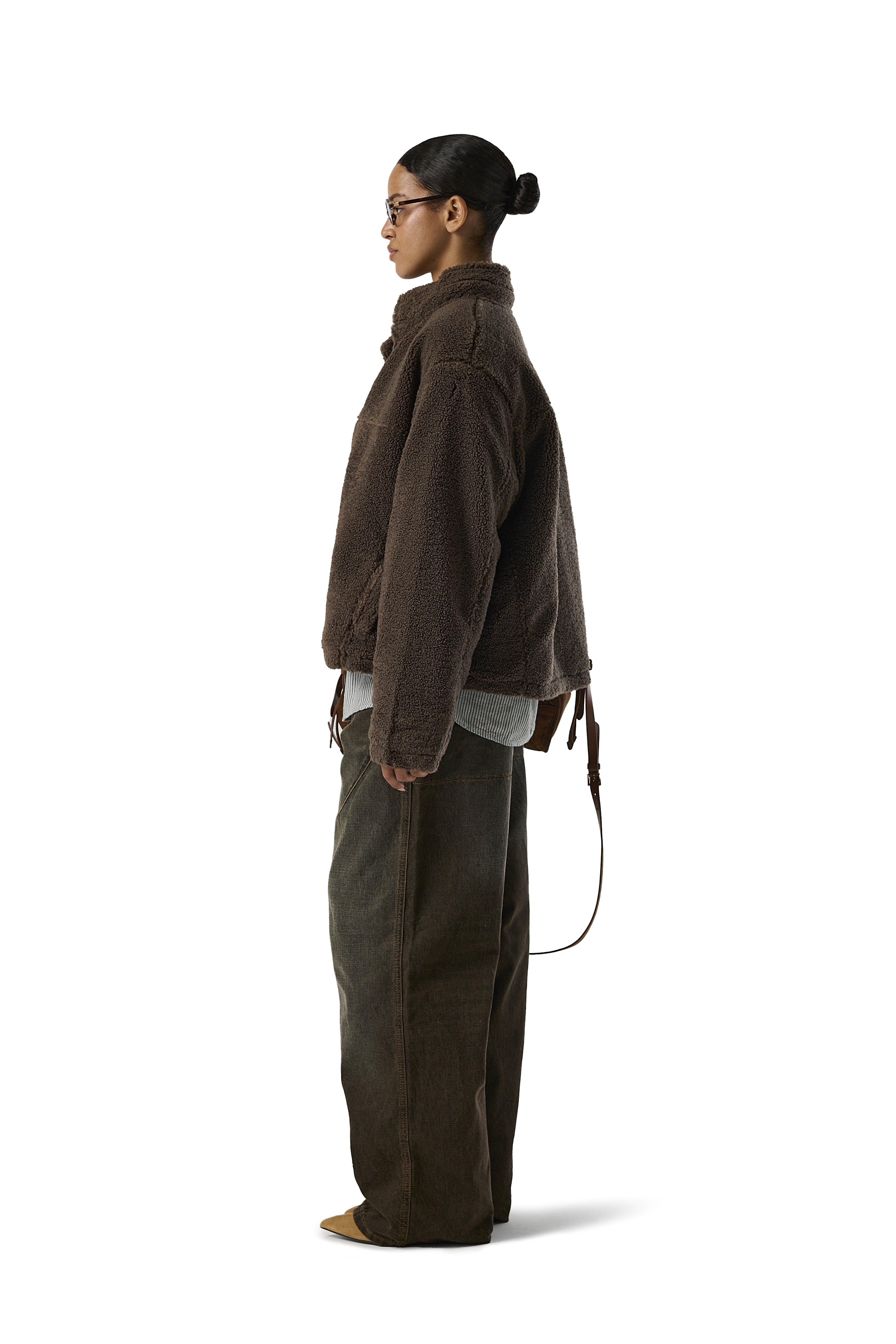Stray Textured Biker Jacket in Brown